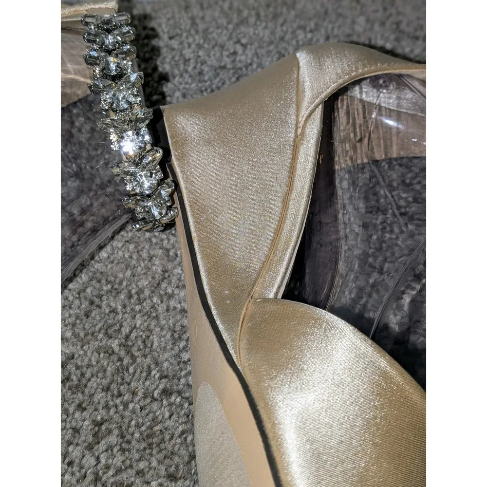 Journee Collection Wedge Sandals Embellished Ankle Champagne Size 7.5 NEW‎ $89